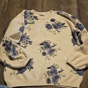 Penelope Rose Floral Sweater Cream Blue Women 1 Xlarge Oversized